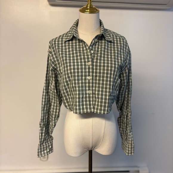 100% Cotton Aritzia Sunday Best Plaid Cropped Button-Up Shirt - Picture 1 of 4
